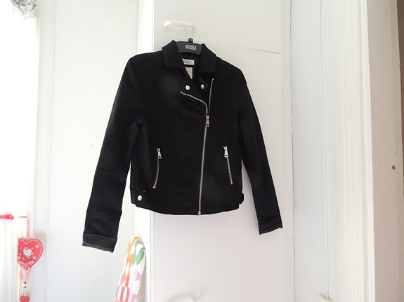 Musta biker takki puuvillaa ohut vuori XS