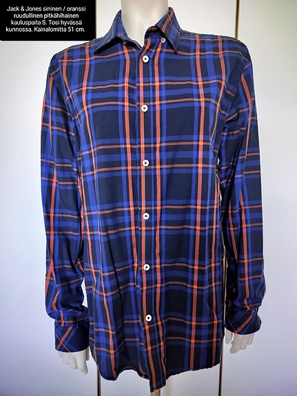 Jack & Jones sininen / oranssi ruudullinen kauluspaita S