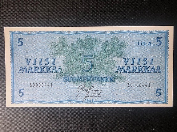 Vanha hyväkuntoinen 5 markan seteli