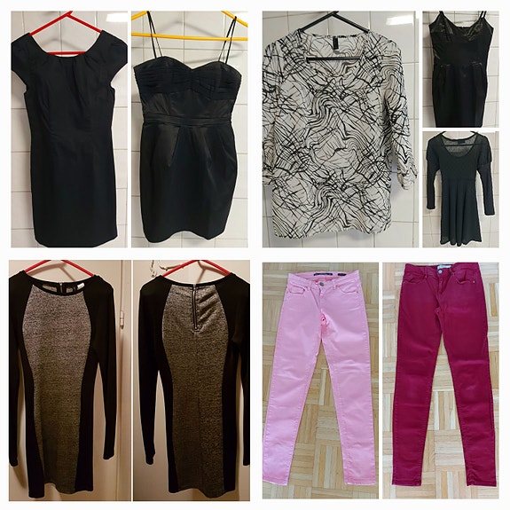Naisten musta mekko, tunika, farkut 34, 36, XS, S