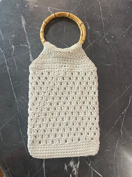 Vintage H&M 00’s Y2K neulottu käsilaukku bambukahvat (puuvillaa 100%)