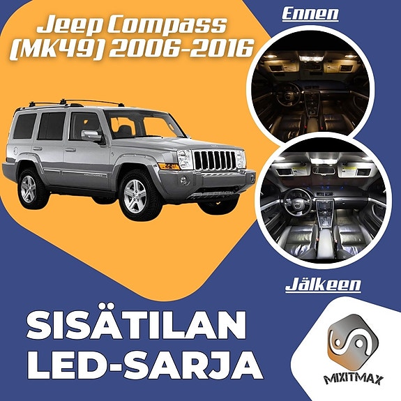 Jeep Commander (XK) Sisätilan LED -muutossarja – 13 kpl – Plug & Play