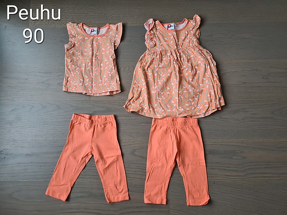 Mekko ja hihaton t-paita sekä kahdet puolipitkät housut koko 90