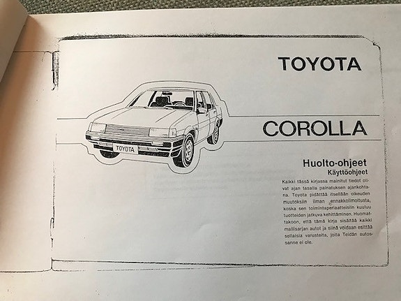 Toyota Corolla (84-87) omistajan käsikirjan teksti