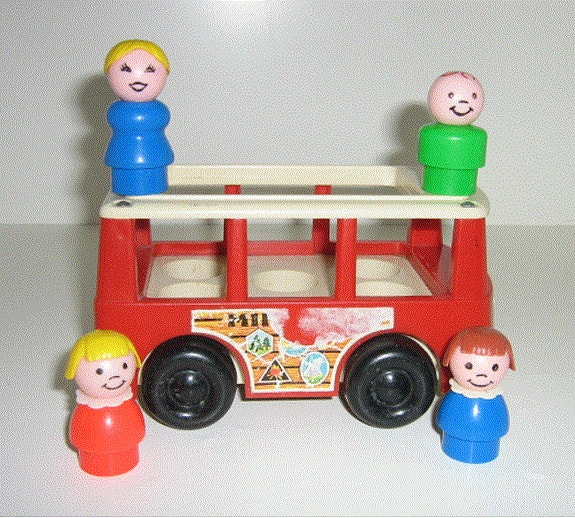 Vintage Fisher Price pomppiva minibussi ja matkustajat