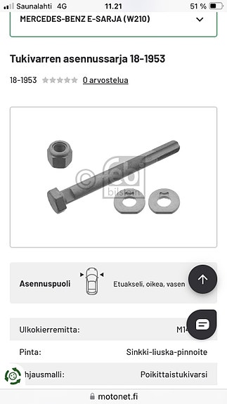 Alatukivarren säätöpultit (4kpl)