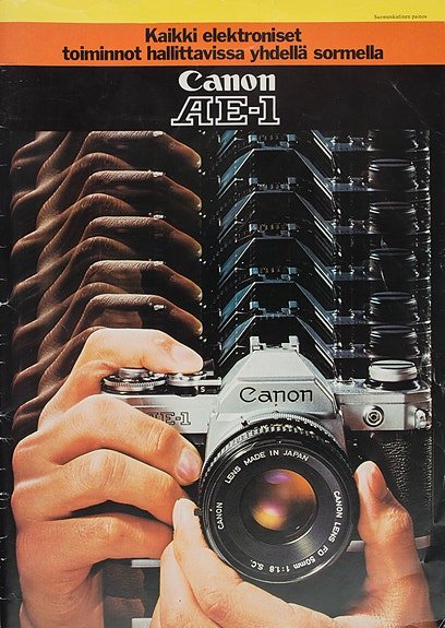 Kaikki elektroniset toiminnot hallittavissa yhdellä sormella Canon AE-1