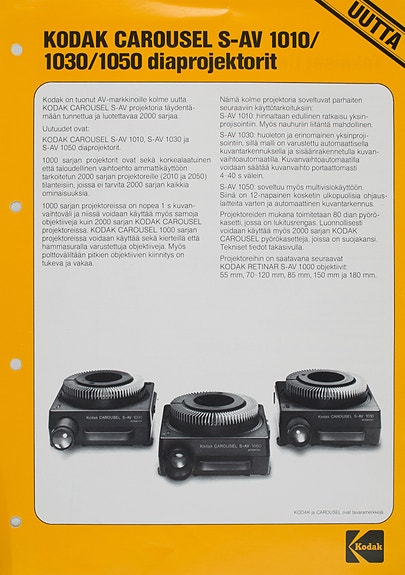 Kodak Carousel S-AV 1010/1030/1050 diaprojektorit esite