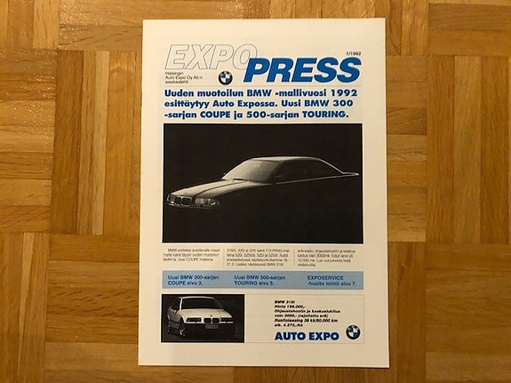 Esite lehti BMW Auto Expo E34 , E36 ja E36 Coupe 1992
