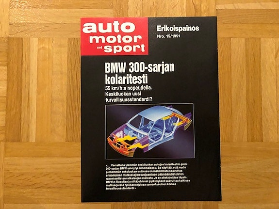 Lehti Auto Motor und Sport 1991 kolaritesti BMW E36 3-sarja