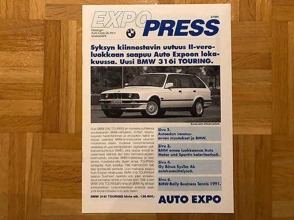 Esite lehti BMW Auto Expo E30 E34 E36 Z1 vuodelta 1991