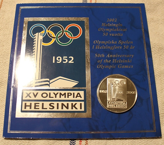 Muistomitali vuodelta 2002 Helsingin Olympiakisat 50 vuotta