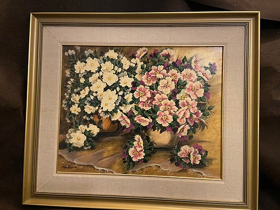 Iso kukkataulu 680x580mm. Kehykset ja taulu virheetön.