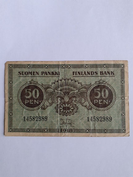 Suomi 50 pennin seteli v. 1918