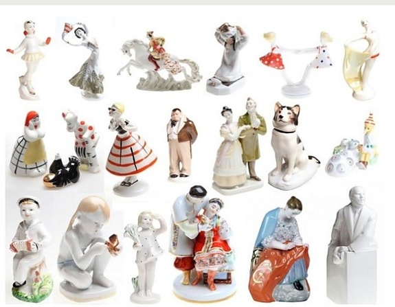 Ostan venäläisiä figuureja, astioita