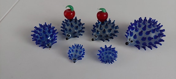 Siniset lasi siili koristeet. 6 kpl