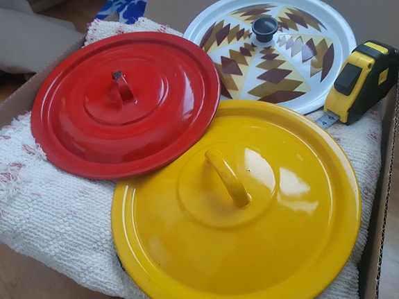 Retro kattilan kansi 3 kpl kattilankansi vanha keltainen punainen