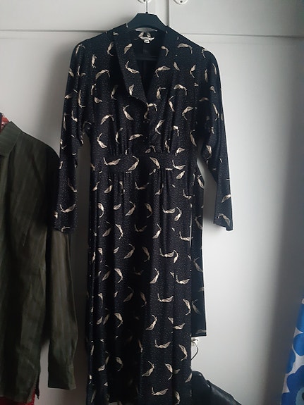 Vintage mekko Finn-Flare Oy Finland leninki viskoosimekko retro 70-luku