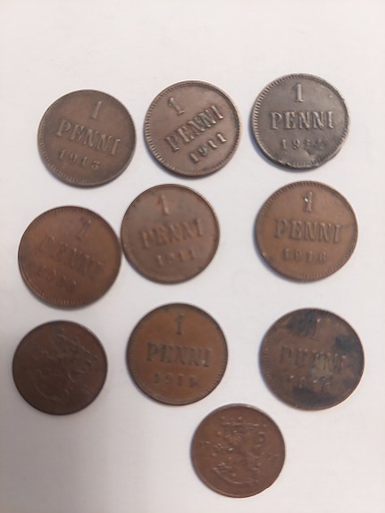 1 penni kolikko kupari 1900 1920 alku 12 kpl