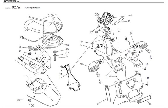 Ducati 1098S rekisterikilpiteline ja takavilkut