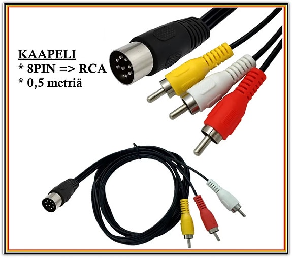 DIN 8-nastainen uros - 3 RCA-uros kaapeli / 0,5m