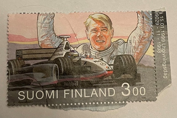 Postimerkki Mika Häkkinen Formula 1 World Champion 1998 Vuodelta 1999