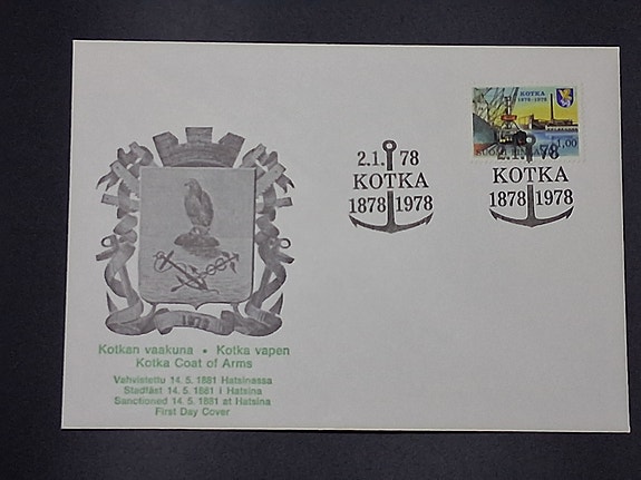 Ensipäiväkuori FDC Kotka 100 vuotta 2.1.1978