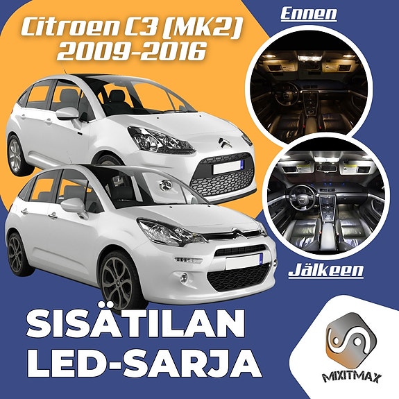 Citroen C3 (MK2) Sisätilan LED -muutossarja – 10 kpl – Plug & Play