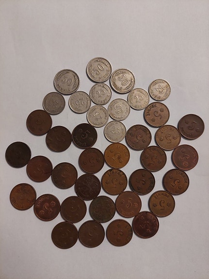 5, 25 ja 50 penniä kolikot 39 kpl 1920 ja 1930 luku