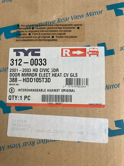 Honda Civic HB 3D Peili Vasen/Oikea 01-03
