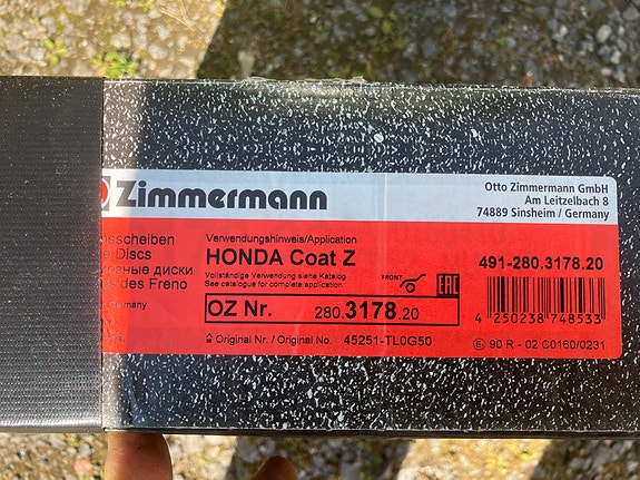 Honda Accord Etujarrulevyt 320mm Zimmermann 08-15