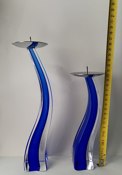 Giuliano Tosi-Blue Murano Glass Candlesticks
