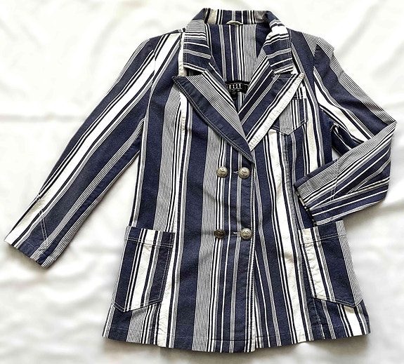 VINTAGE 70-luvun sininen raidallinen takki bleiseri jakku 60s 70s retro mod S M