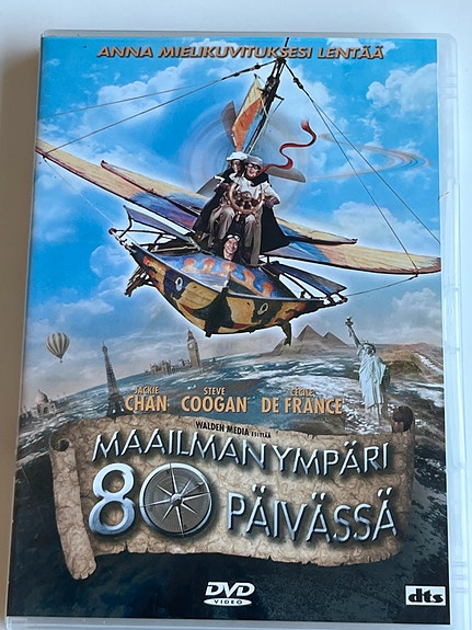 Maailman ympäri 80 päivässä. Loistava elokuva. Voidaan postittaa