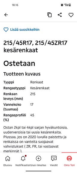 215/45R17, 215/45ZR17 kesärenkaat