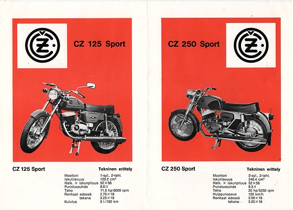 Jawa 350 / CZ 125 ja 250 + Jawa 70 vuotta esitteet