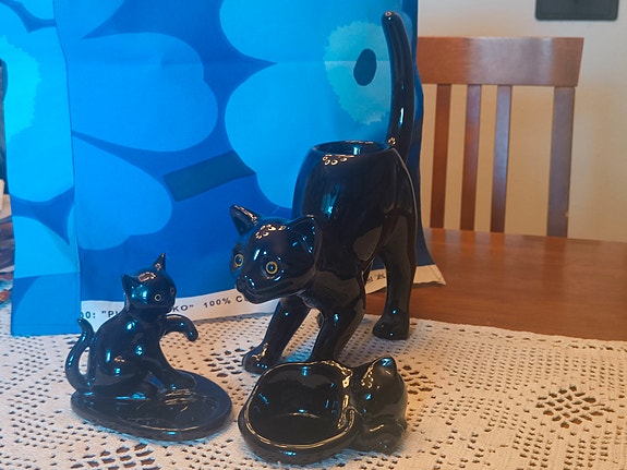 Partylite kissa (iso +2 pientä) somiste, tuikkualustat