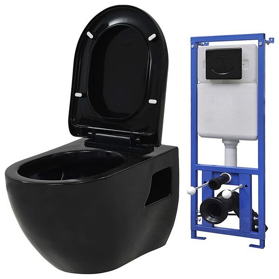 vidaXL Seinään kiinnitettävä WC piilotettu säiliö keraaminen musta(sku3054479