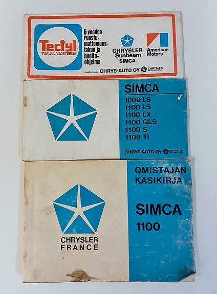 Simca 1100, omistajan käsikirja ja huoltokirja ym.