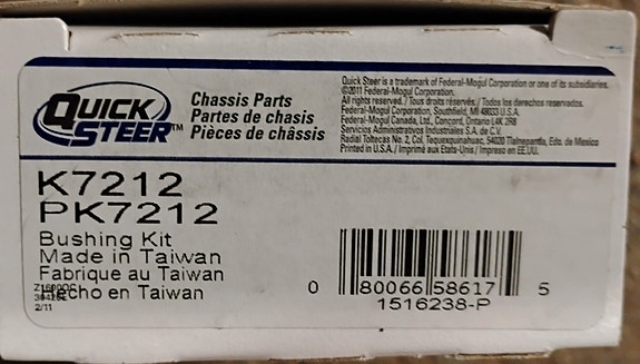 K7212 Control Arm Bushing Kit 3 kpl