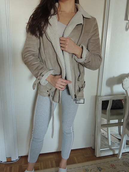 Beige biker takki karvavuori S 36 kokoa