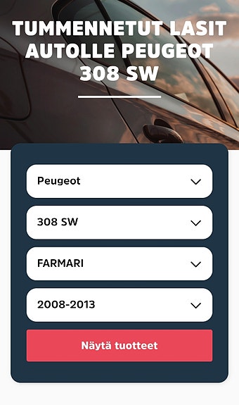 Solarplexius takalasin tummennus kalvo Peugeot 308 sw.