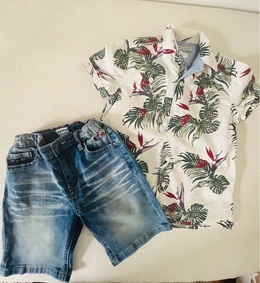 Pepe Jeans kesäpaita & Mayoral shortsit 116cm