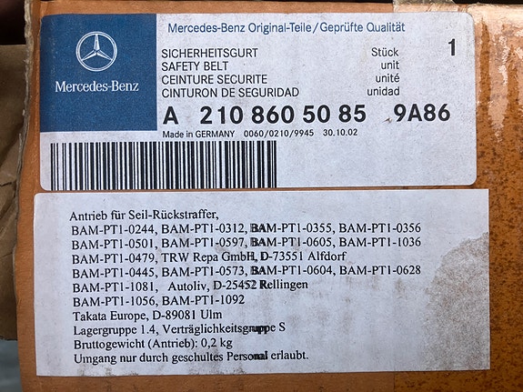 Mercedes-Benz W210 Oikea Etu Turvavyö Alkuperäinen 96-02