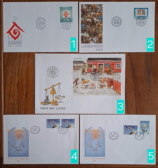 FDC 1994: mm. Kansainvälinen perheen vuosi; Koiramäen lapset postissa; Joulu