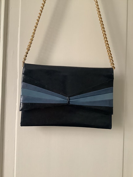 Olkalaukku, vintage, nahkaa, design, Magli, sininen