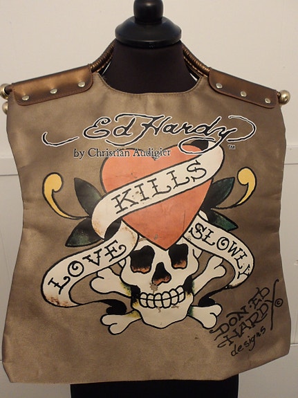 Vintage Don Ed Hardy tote bag kantokassi laukku Love Kills Love Slowly Y2K