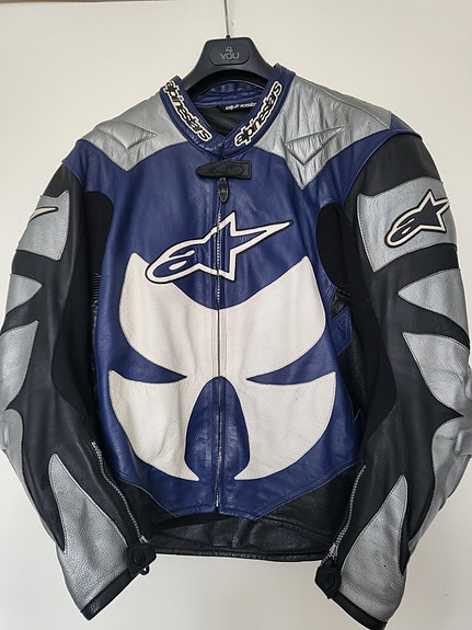 Alpinestars nahkainen ajotakki koko 54 sininen-valkoinen