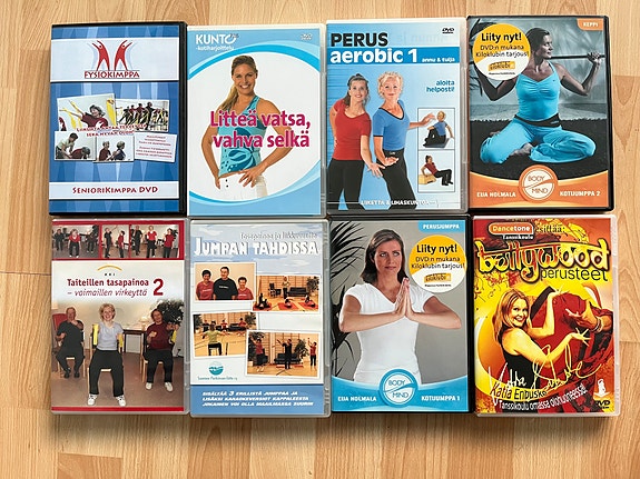 Kahdeksan kpl jumppa dvd-levyä