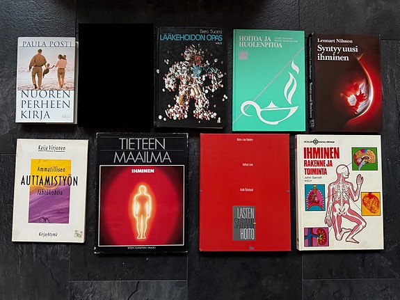 Lääke ja kotihoito / huolenpito oppaita, ihmisen anatomiaa ja auttamistyö kirjat